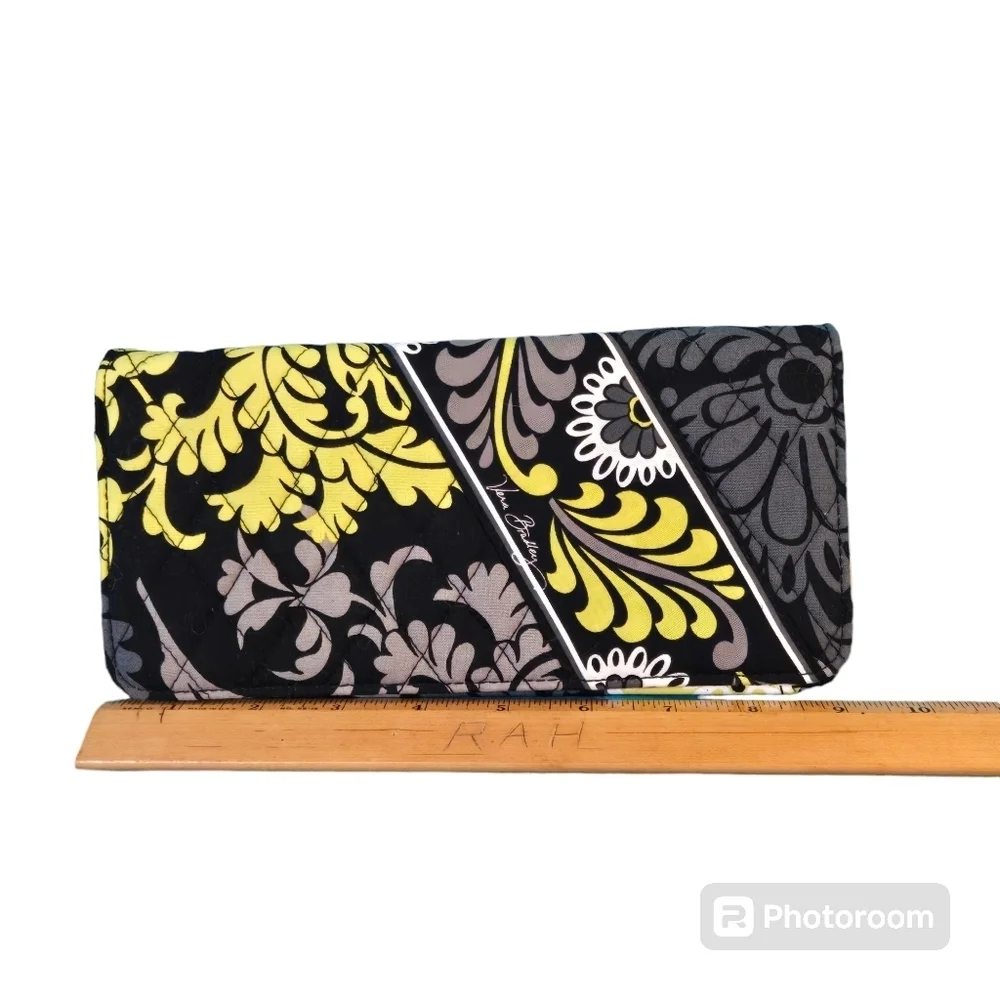 Vera Bradley Retired Baroque Bi-Fold Wallet Checkbook Cover Black Gray Green EUC - Picture 7 of 8